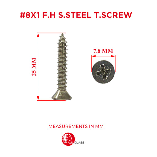 Flat Head Stainless Steel Screw Aluclass 8x1 f.h s.steel t.screw - ALUCLASS MY
