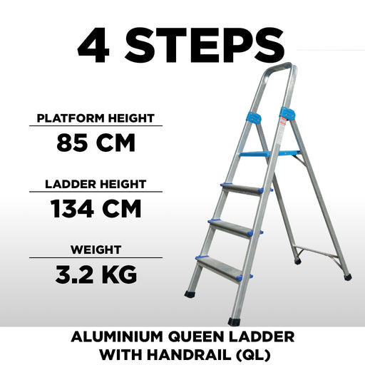 4 Steps Aluminium Queen Ladder With Handrail ALUCLASS (QL04) - ALUCLASS MY