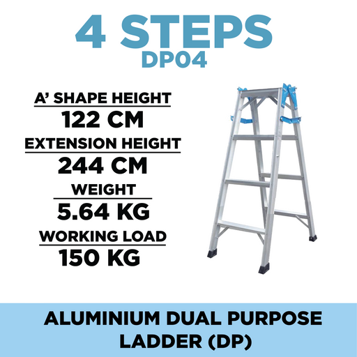 Aluminium 4 Steps Dual Purpose Ladder ALUCLASS (DP04) - ALUCLASS MY