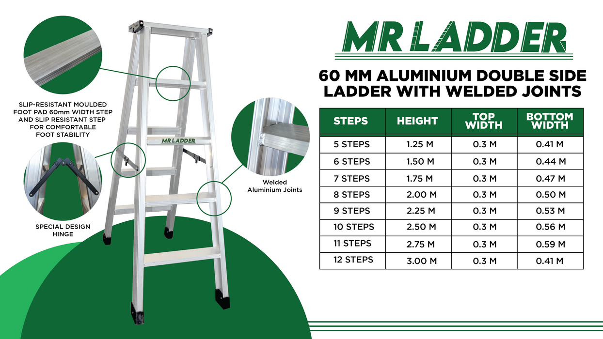 Mr Ladder Home Use Aluminium Double Sided Welded Ladder (7 Steps Double Sided) - ALUCLASS MY