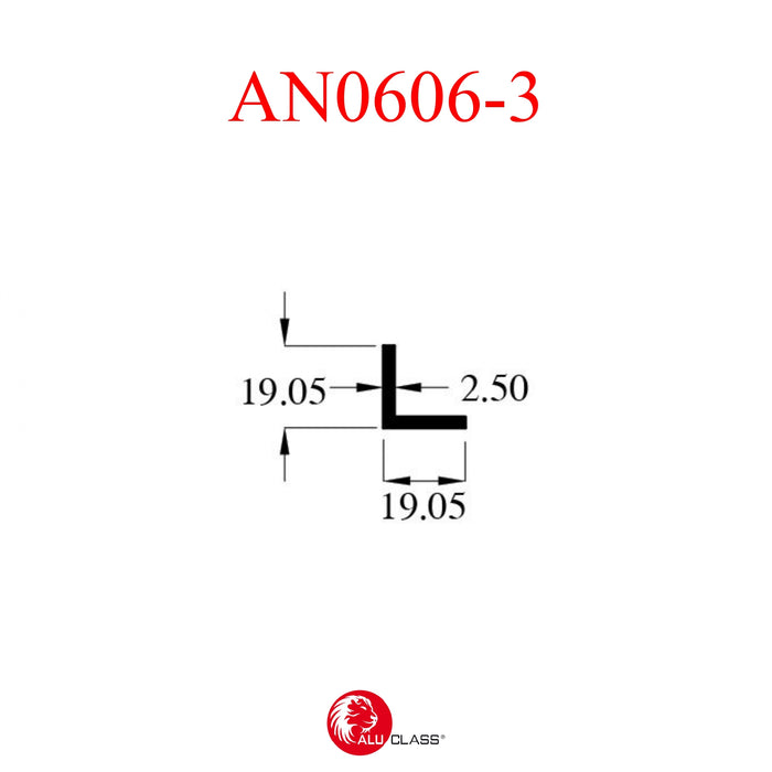 ³/₄" x ³/₄" Aluminium Extrusion Equal Angle Profile Thickness 2.50mm AN0606-3 ALUCLASS - ALUCLASS MY
