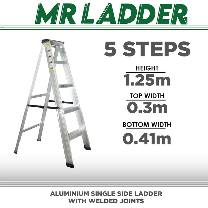 Mr Ladder Home Use Aluminium Single Side Welded Ladder (5 Steps) AL-SWL70-5S ALUCLASS - ALUCLASS MY