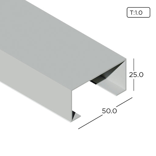 25mm x 50mm Aluminium Extrusion Open Back Profile Thickness 1.00mm OB0816-1 ALUCLASS - ALUCLASS MY