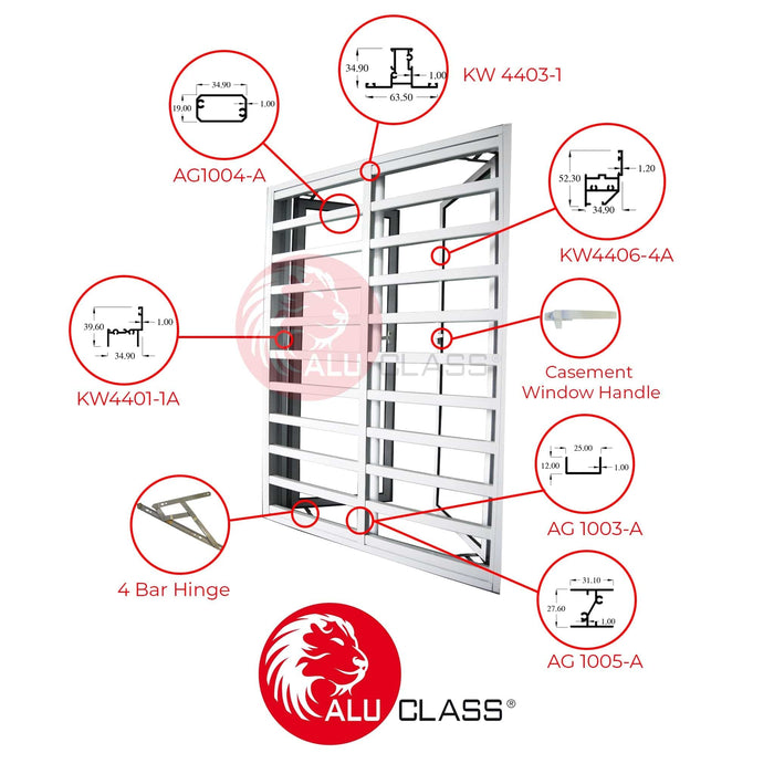 Aluminium Center Frame Profile KW4103 (Economy Casement Window) Aluminium Extrusion Profiles ALUCLASS - ALUCLASS MY