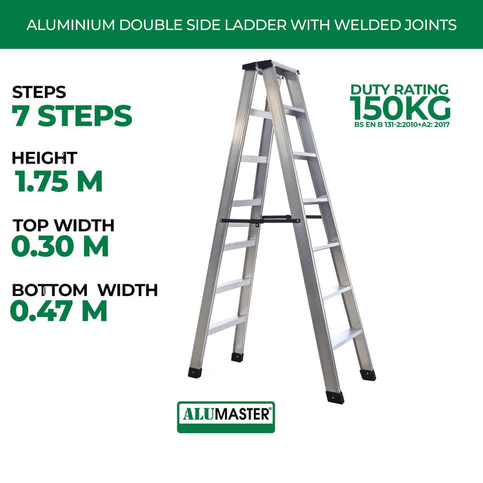 ✨READY STOCK✨ ALUCLASS GENUINE - Heavy Duty Aluminium Welded Ladder (7 Steps Double Sided)  AL-7SDWL - ALUCLASS MY