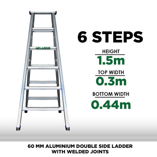 Mr Ladder Home Use Aluminium Double Sided Welded Ladder (6 Steps Double Sided) - ALUCLASS MY