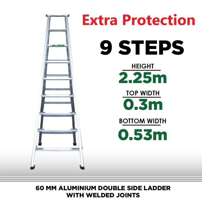 Mr Ladder Home Use Aluminium Double Sided Welded Ladder (9 Steps Double Sided) - ALUCLASS MY