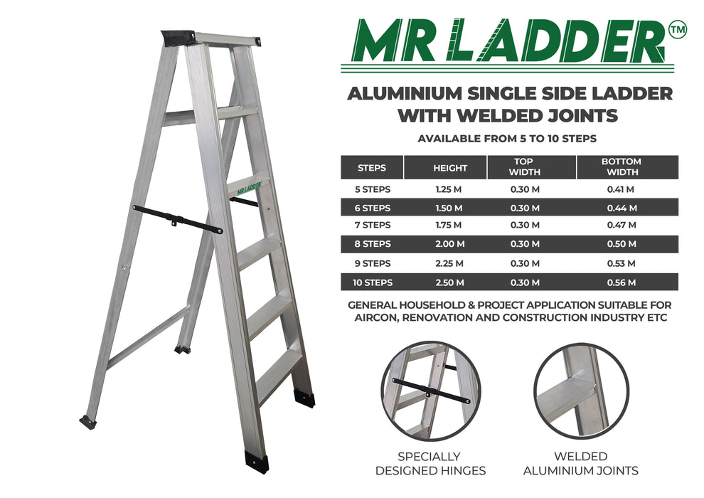 Mr Ladder Home Use Aluminium Single Side Welded Ladder (9 Steps) AL-SWL70-9S ALUCLASS - ALUCLASS MY